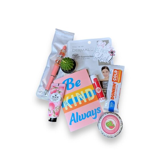 Self Care Gift Set With Peach Lip Balm Hand & Body Cream Watermelon Mint Shower - Picture 1 of 5
